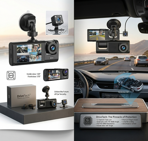 DriveTech™ Triple-View 1080P Dash Cam