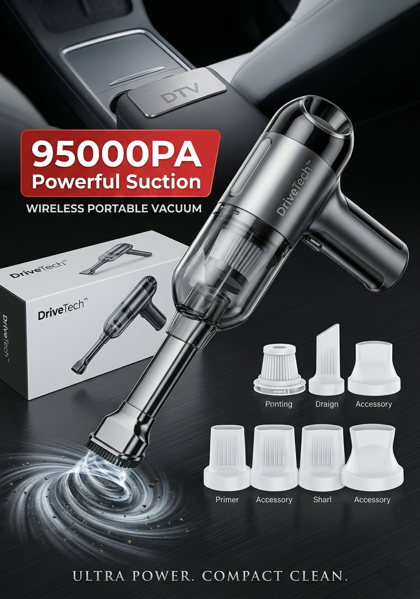 DriveTech™ Pro: 95000PA Wireless Ultra-Suction Car Vacuum