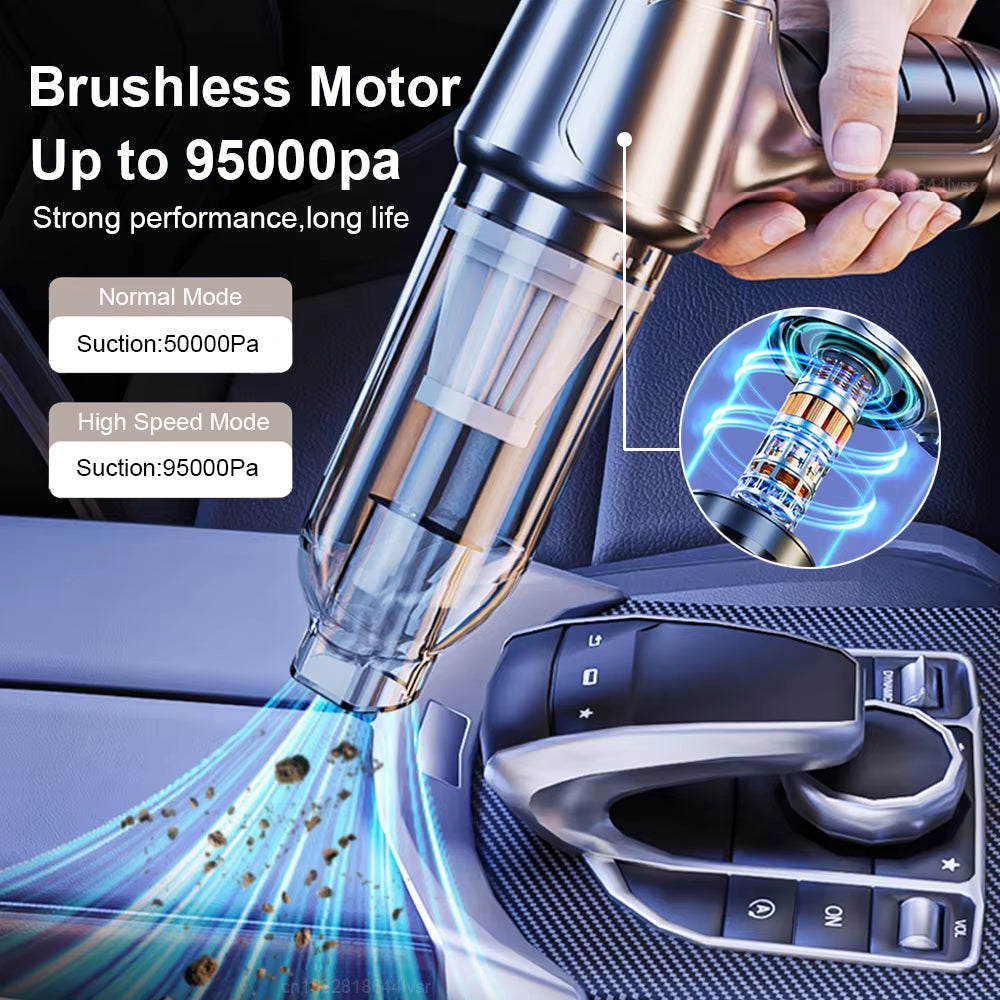 Car Vacuum Cleaner 95000PA Wireless Portable Vacuum Cleaner for Car Home Strong Suction Handheld 2 in 1 Vacuum Cleaner Blower